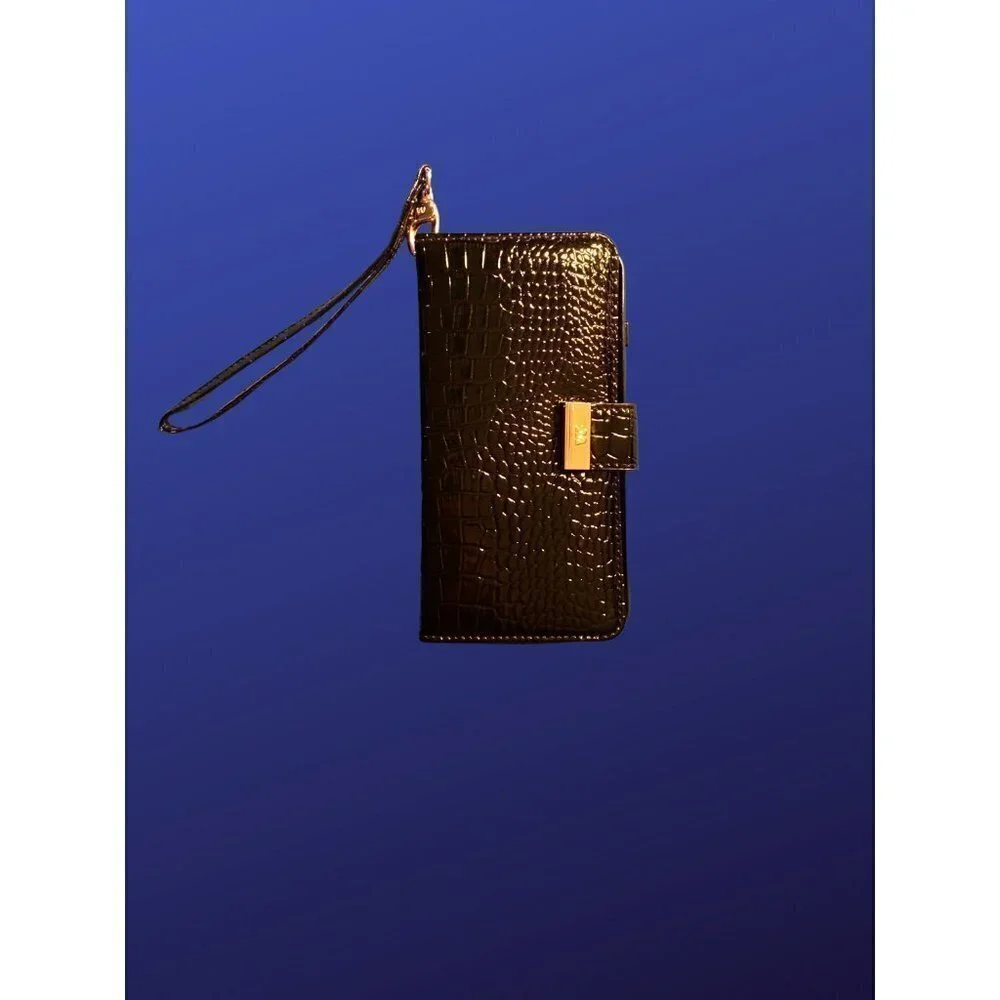 𝅺MYBAT Crocodile-Embossed Patent Leather Phone Wallet, Black, iPhone 6/6S, NWOT
